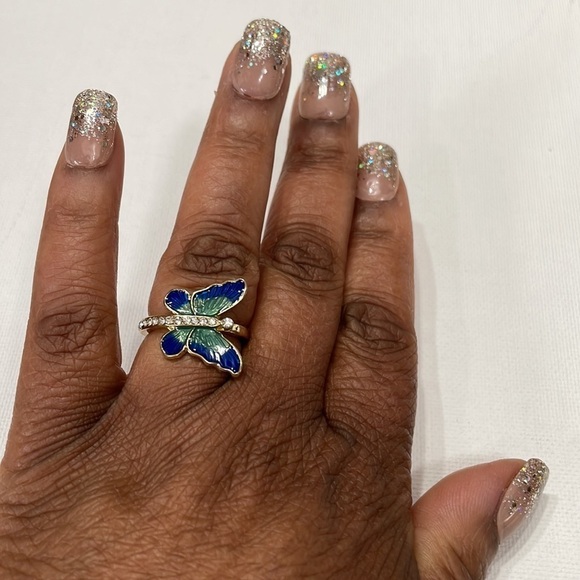 Butterfly Enamel Rhinestone Gold Ring - Picture 5 of 13